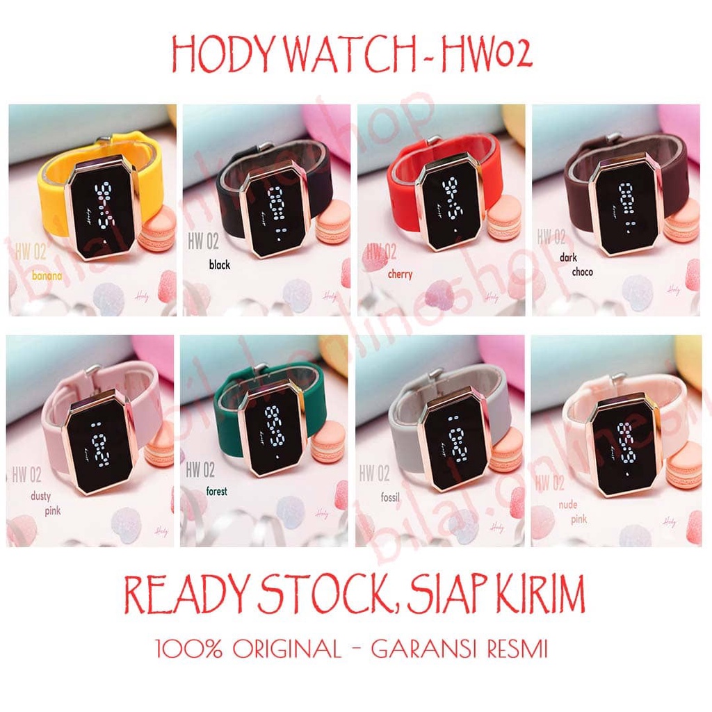Jam Tangan Wanita Cewek Hody Digital Hody Watch 02 LED touchscreen Warna Fossil Banana Black Cherry 