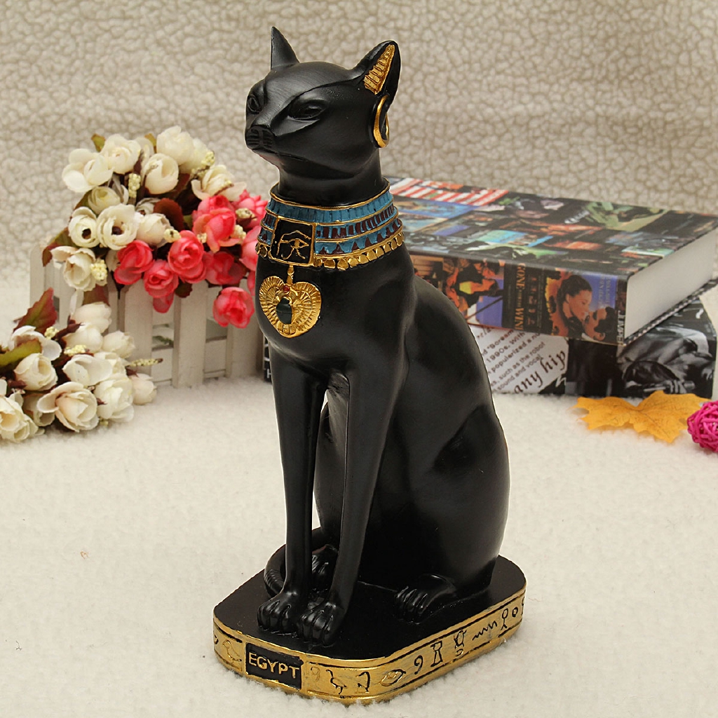 Vintage Egyptian Black Cat Bastet God Figurine Pharaoh Statue Home ...