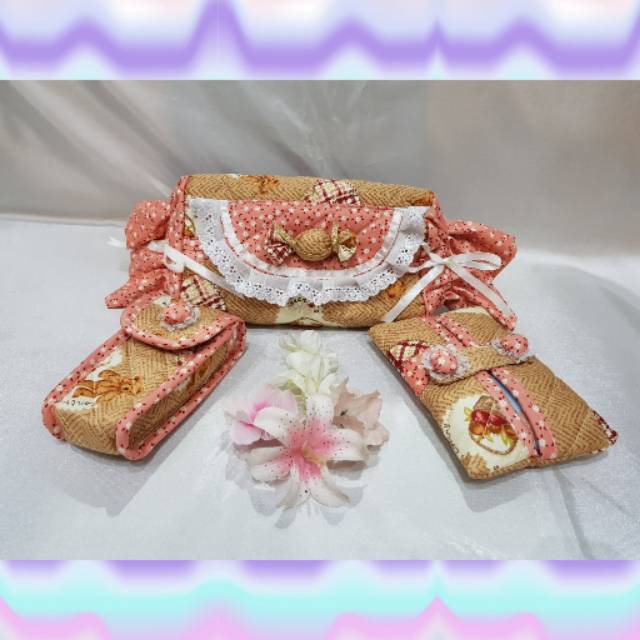 P4 - Tempat tissue basah  cover dompet saku travel pouch handmade kain kado murah 4 in1 model permen