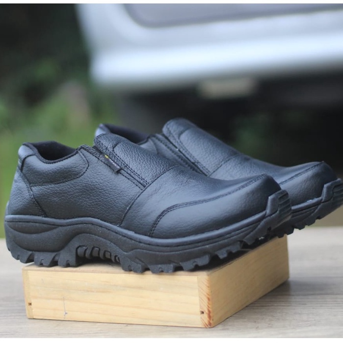 ENOZ X VALEN - Sepatu Slop Low Safety Pria Kulit Asli Kasual / Sepatu Boot Cowo Pendek Hitam Tracking Touring Adventure Motor Kuat Nyaman Aman Original