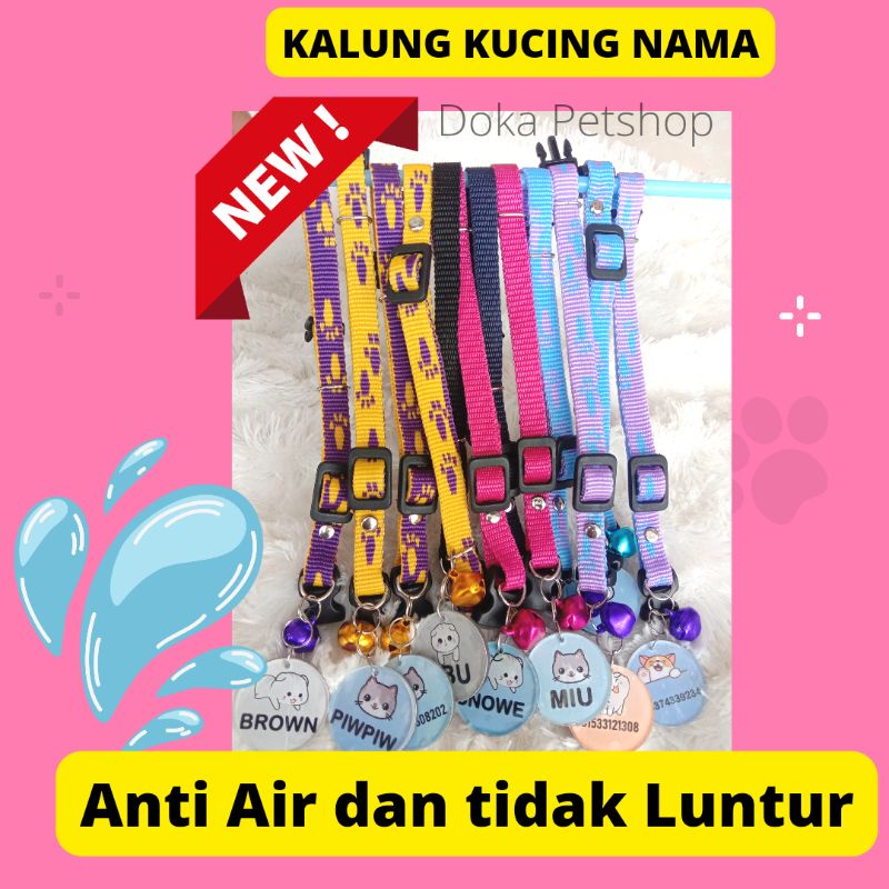 Kalung Kucing Nama Akrilik Motif dan polos Premium