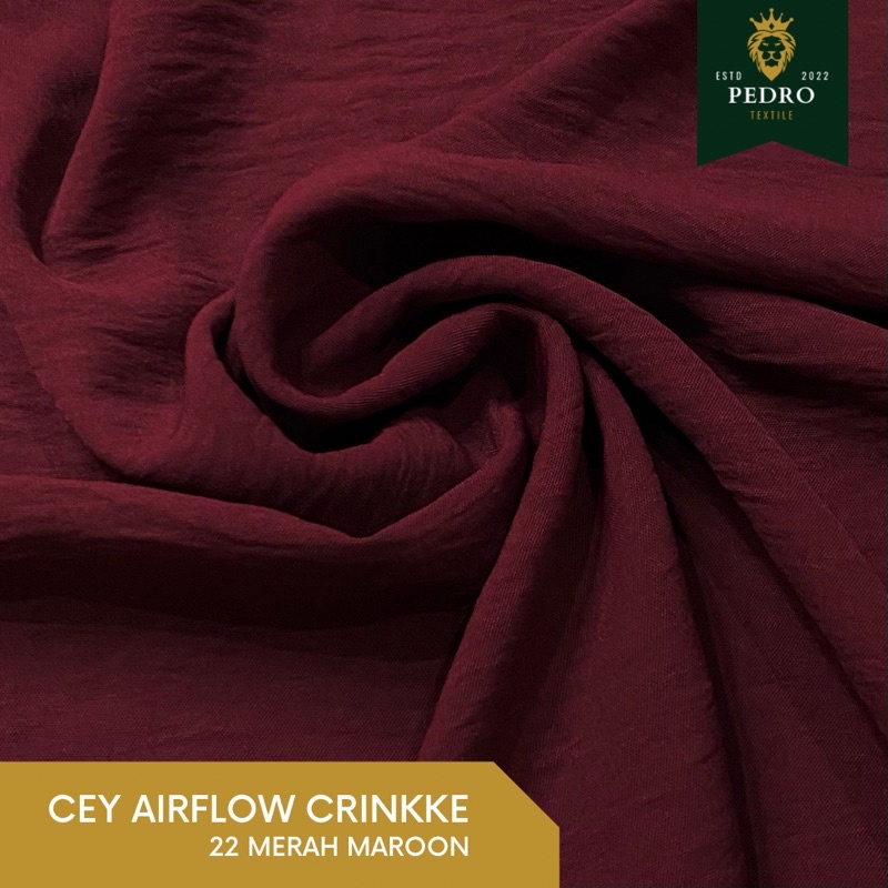 Bahan kain cey airflow crinkle warna merah maroon merah tua per 0.5 meter premium termurah