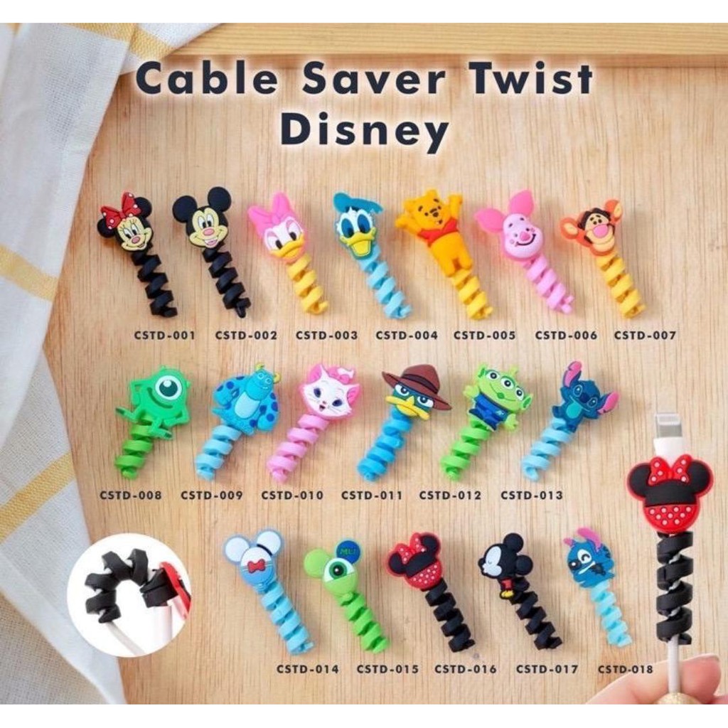 CABLE SAVER TWIST Spiral Kabel Motif Kartun Pelindung Ujung Karakter Cartoon Charger Handphone Hp