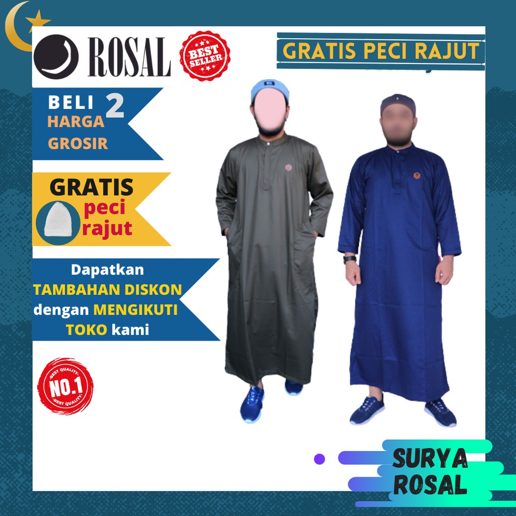 JUBAH PRIA HITAM BAHAN KATUN TOYOBO PREMIUM  MURAH LENGAN PANJANG ORIGINAL BY ROSAL-BAJU KOKO JUBAH