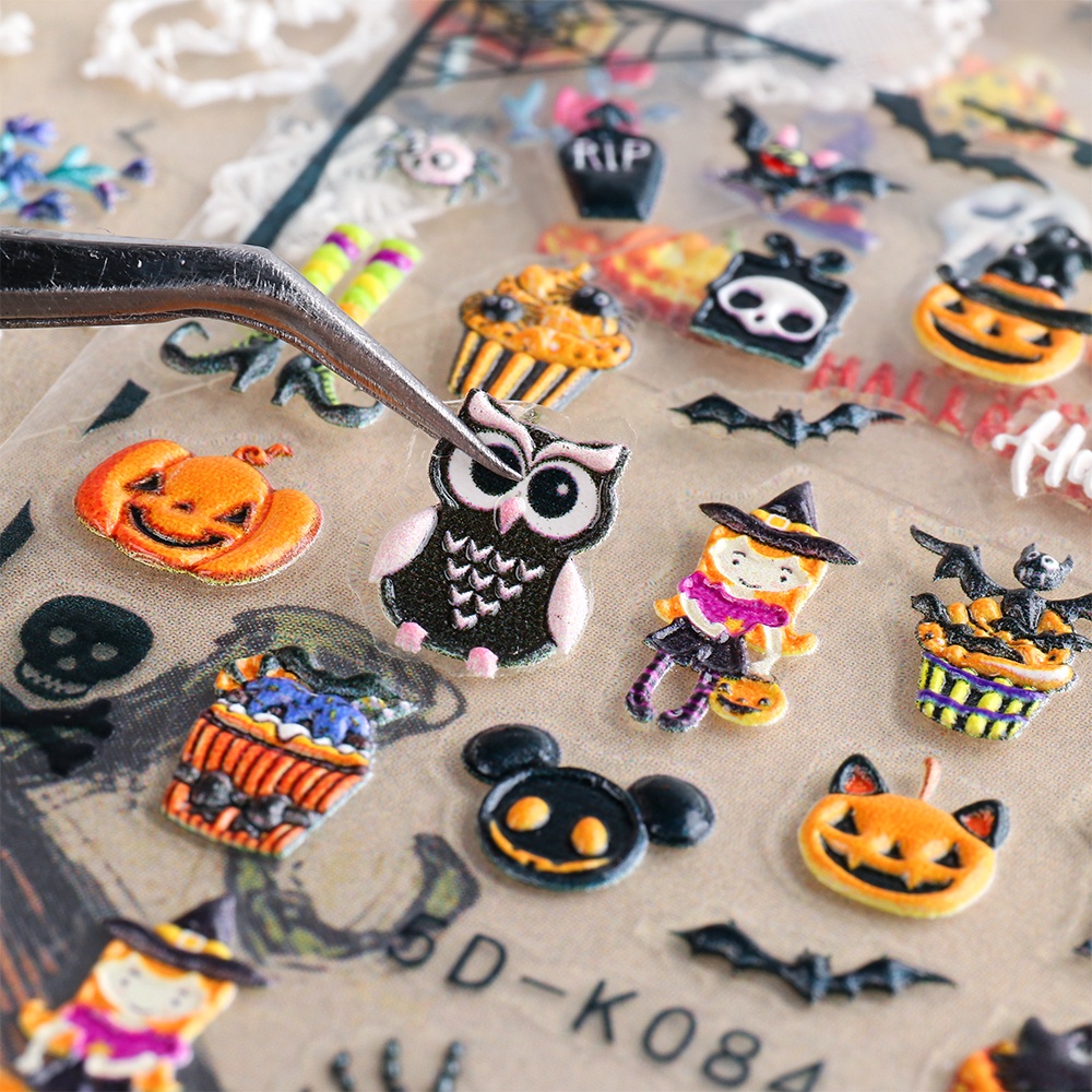 1 Pc Stiker Kuku Motif Renda Bunga Mawar Putih 5D Untuk Dekorasi Pesta Halloween