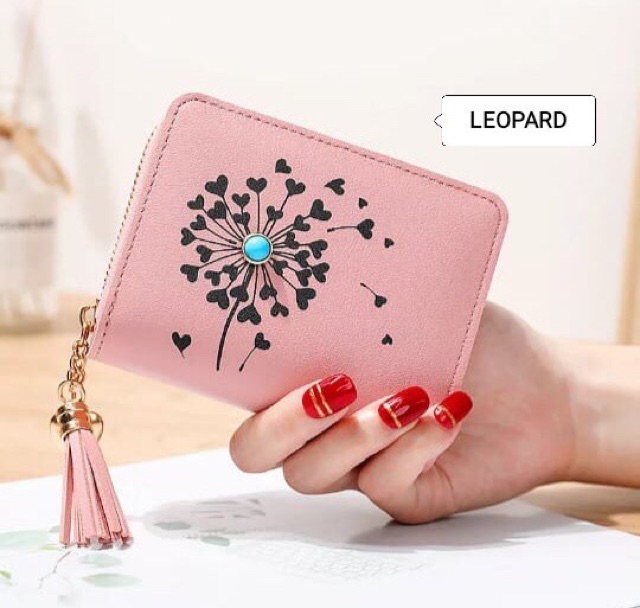 Dompet mini lipat resleting rumbai loves DANDELION bertaburan angin