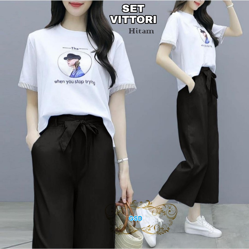 Set Vittori / Baju Kulot/ Setelan Wanita Buat Jalan - Jalan/ Pakaian Setelan Kulot / Setelan Joging