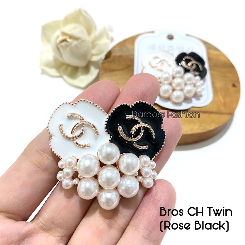 (part 1) Bros Jilbab / Bros Bahu / Bros Dada / Bros Dagu / Bros Kecil / Brooch / Bros Pin / Bros Mewah / Bros Premium / Bros Mutiara / bros button / bros B-CH Twin Rose Black