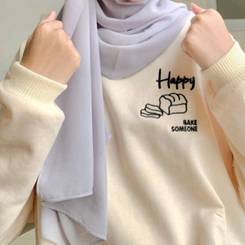 HAPPY SOMEONE  SWEATER OVERSIZE BORDIR - SWEATER WANITA OBLONG CREWNECK