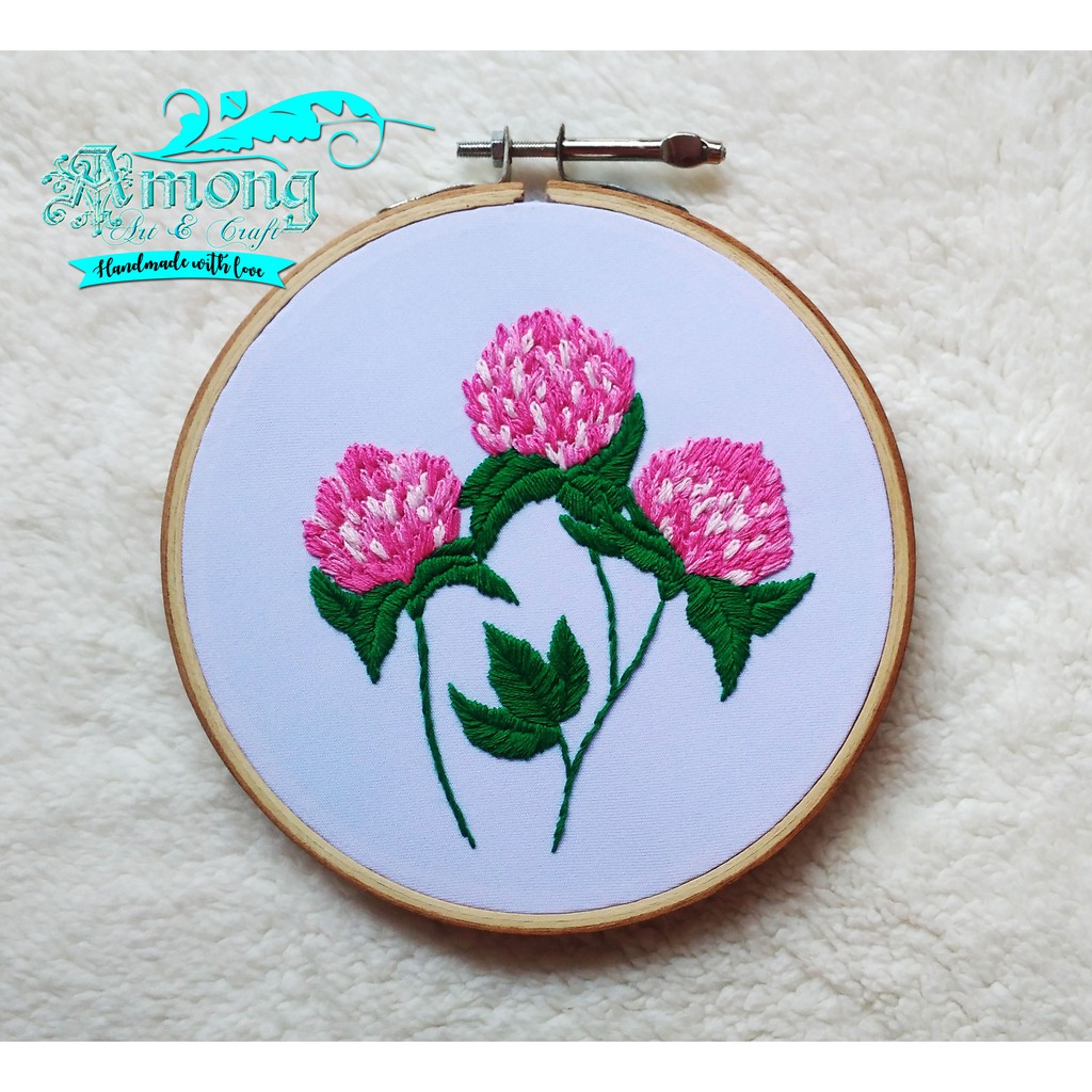 Hoop Art Hand Embroidery - Floral - Red Clover (Sulam Tangan - Hiasan Dinding - Wall Decor)