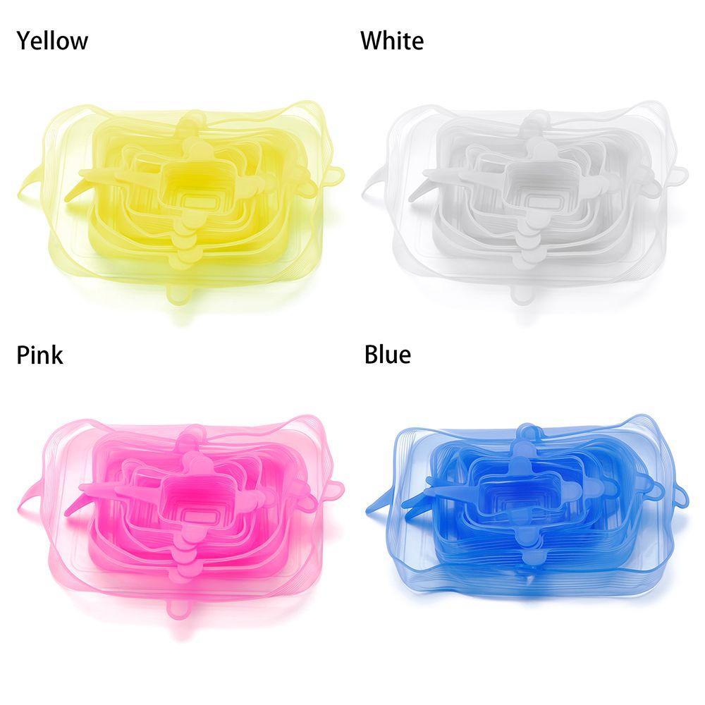 R-FLOWER Penutup Mangkok Universal 4warna Makanan Segar Peralatan Masak Reusable Seal Bulat Kotak