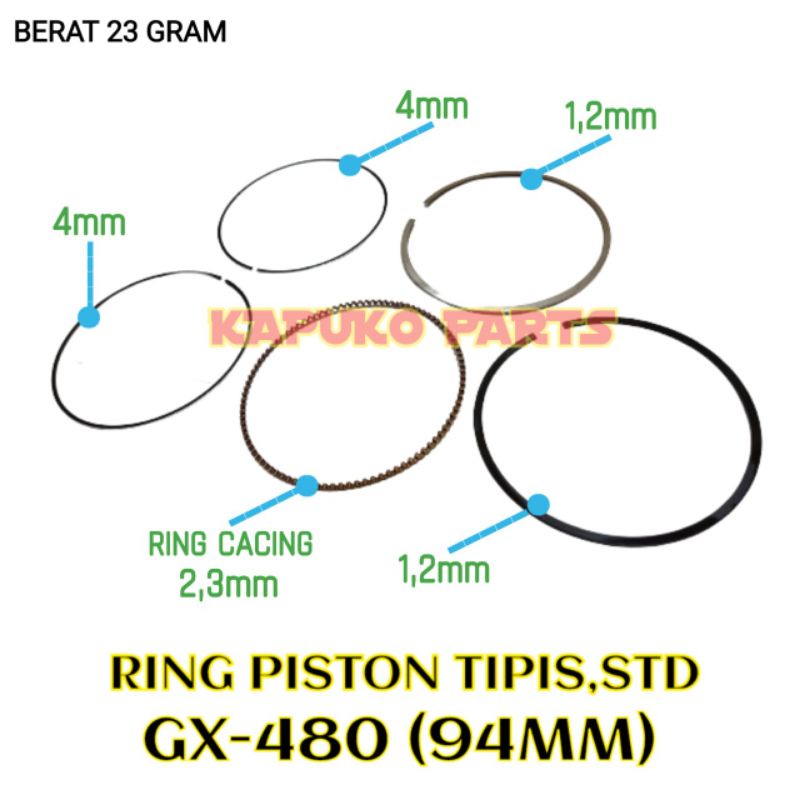 GX 480 RING PISTON RACING STD 94MM UNTUK MESIN PENGGERAK HONDA
