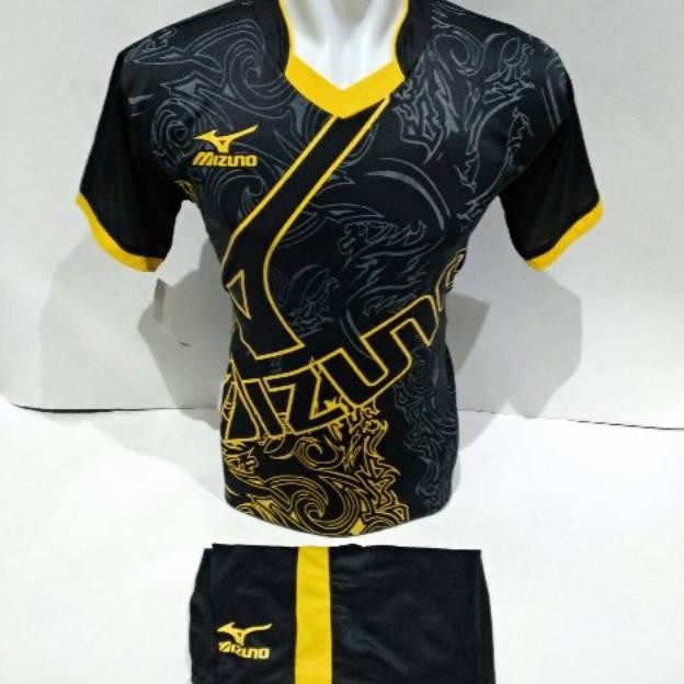 setelan olahraga kaos bola jersey futsal baju volly mizuno abstrak hitam kuning (KODE 5076)