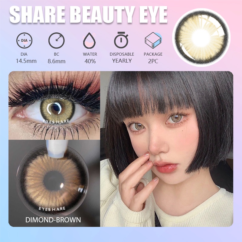 [★COD★]EYESHARE~DIAMOND Sepasang lensa kontak berwarna, diameter 14.5MM, kadar air 40% lensa mata soflen mata softlens soflens-GRAY-BROWN