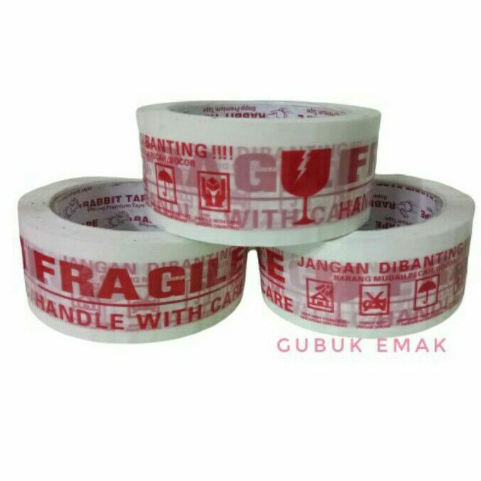 

Lakban FRAGILE PUTIH 100 Yard Selotip Onshop Packing Online Shop Isolasi Plester