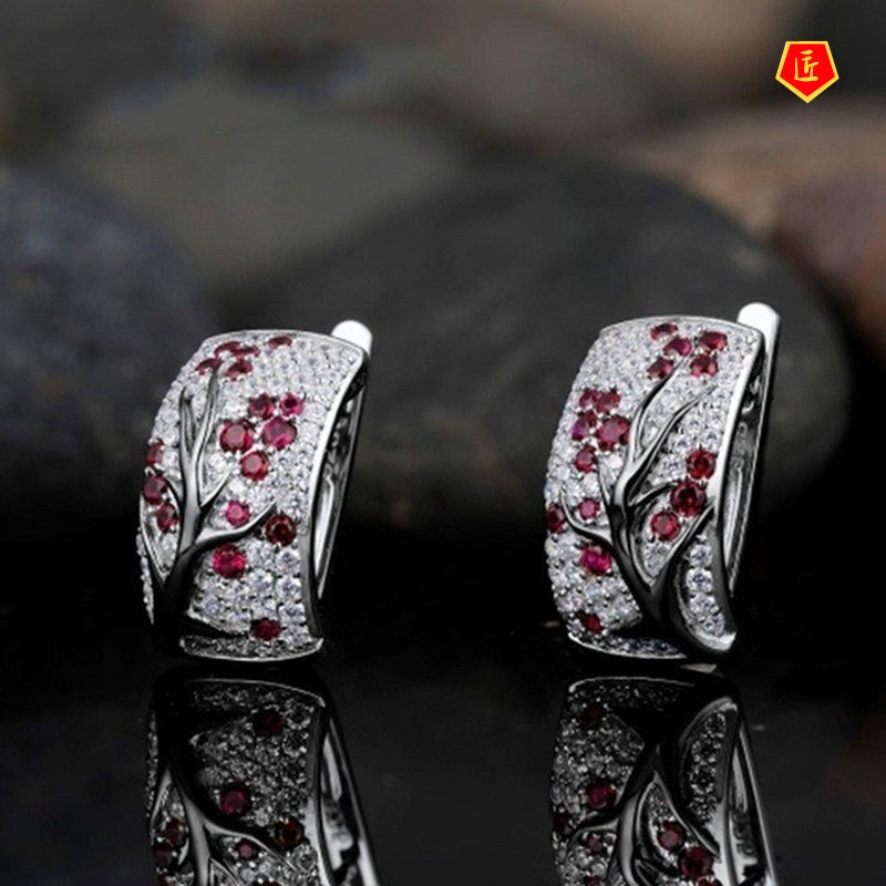 [Ready Stock]Fashion Creative Micro-Inlaid Full Diamond Flower Twig Earrings