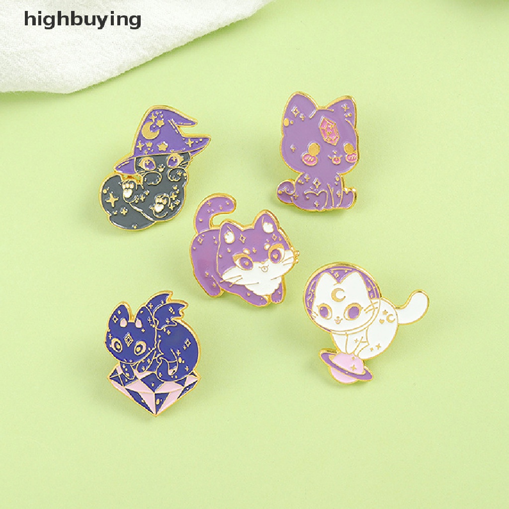 Hbid Bros Pin Enamel Desain Kucing + Topi Penyihir + Langit Berbintang Warna Ungu