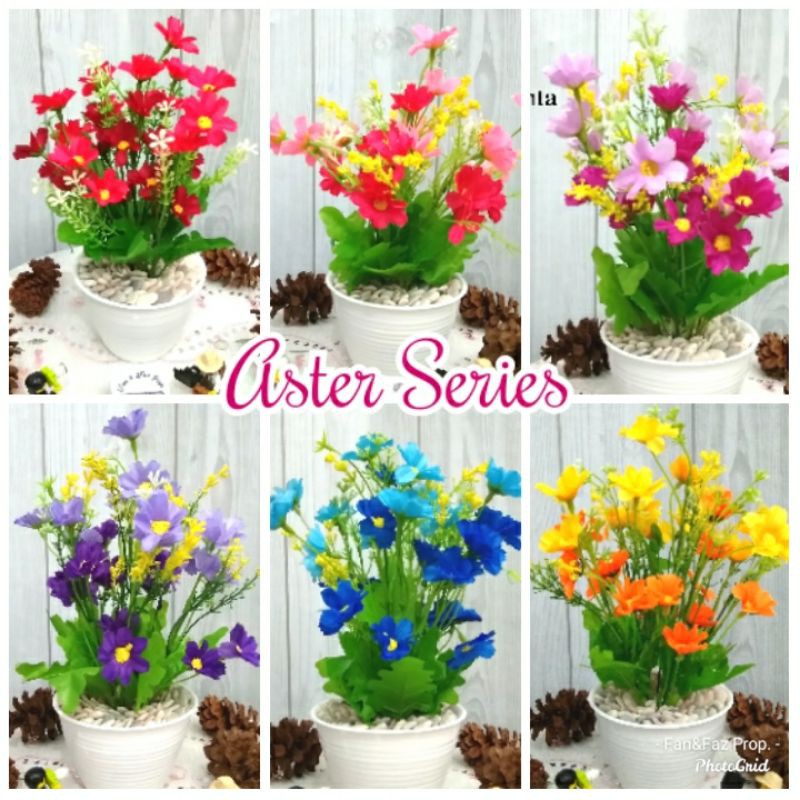 Bunga dan Tanaman Artificial Aster Imitasi Murah dalam Pot untuk Dekorasi