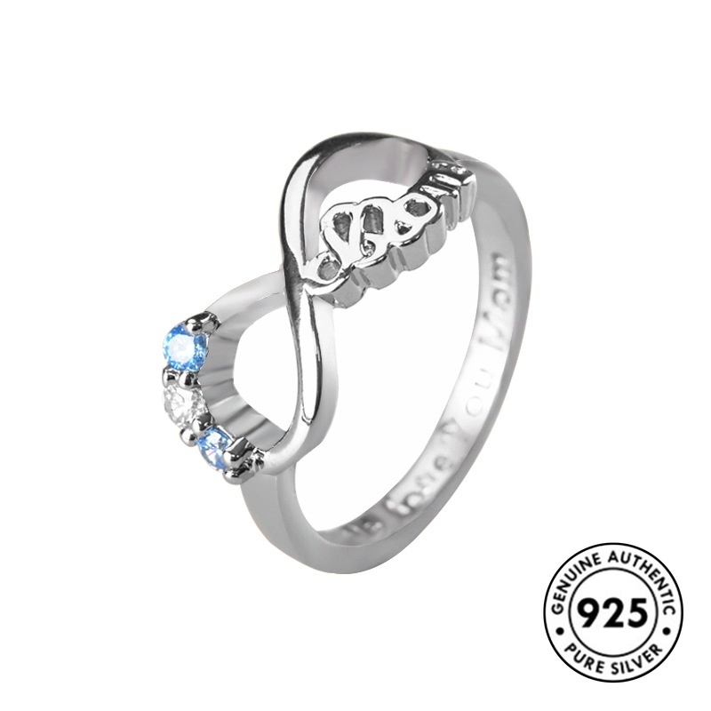 Cincin Desain Angka Mom Aksen Berlian Bahan S925 Silver