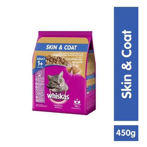 WHISKAS ADULT 1+ SKIN AND COAT, INDOOR 450 GRAM MAKANAN KUCING DRY FOOD