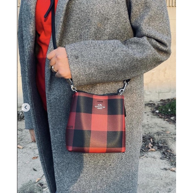 Coach Mini Town Bucket Bag With Buffalo Plaid Print (C7267)