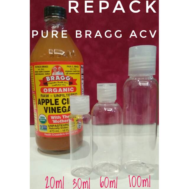 Repack BRAGG apple cider vinegar acv Cuka apel share pure toner face muka Makassar mks 20 30 60 100