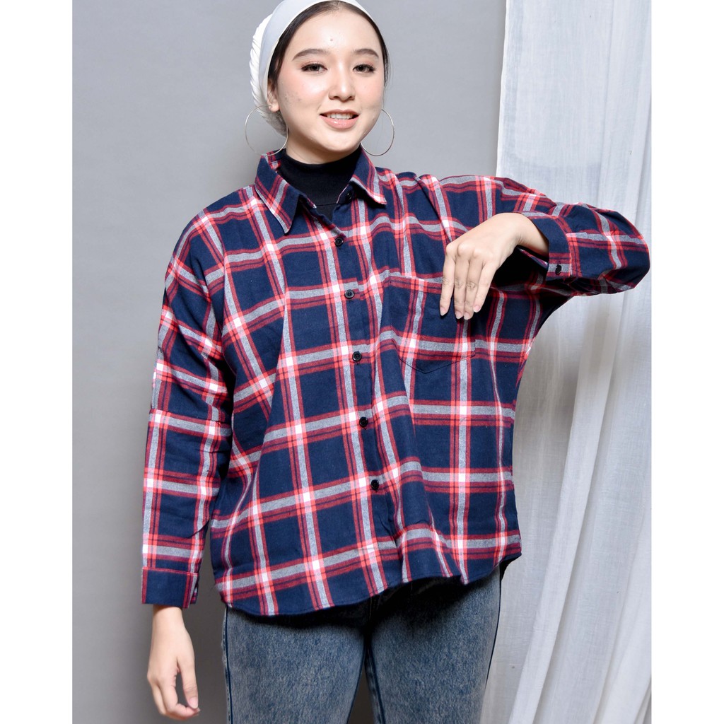 KEMEJA BOYFRIEND KOREA OVERSIZE OMBRE FLANEL PREMIUM SHIRT B341-Motif 19