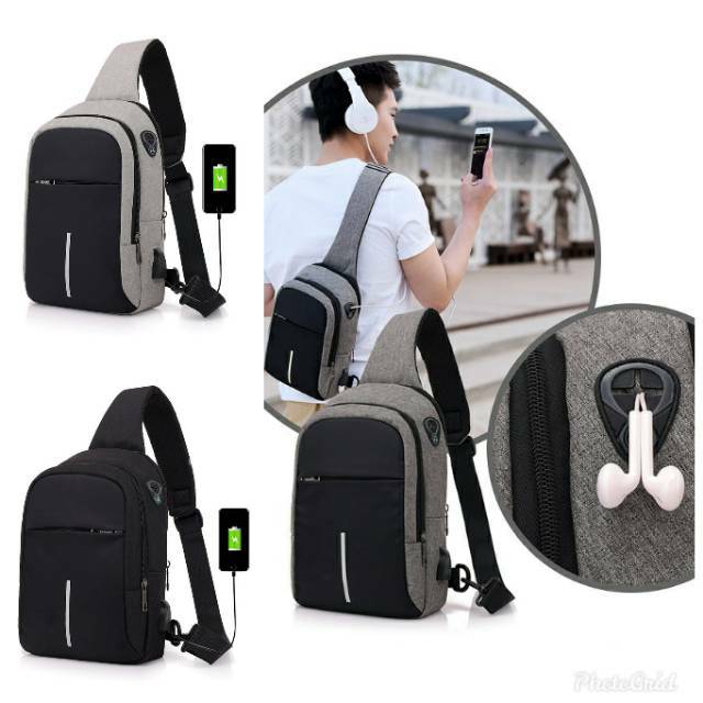 Tas Selempang usb pria casual anti maling multifungsi smart sling bag/chest bag sport