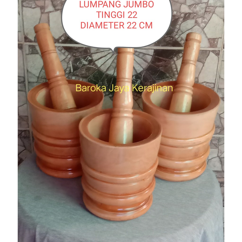 Lumpang Kayu Jumbo dan Tumbukan  22 cm