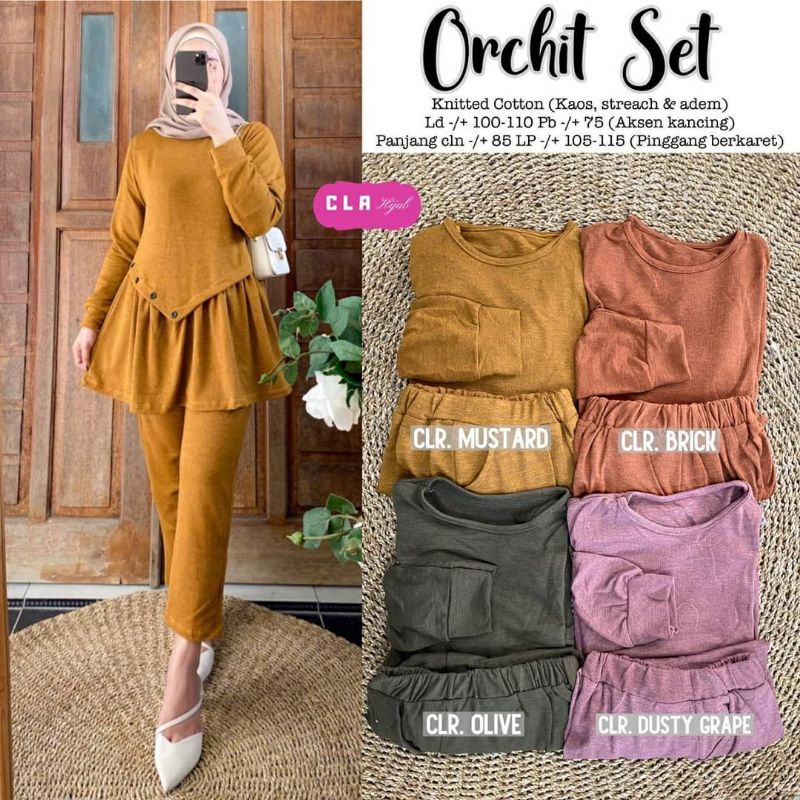 ORCHIT SET Matt Kaos Knite Lycra Premium, Celana Pinggang Karet, Atasan LD 104-120 PJ 75