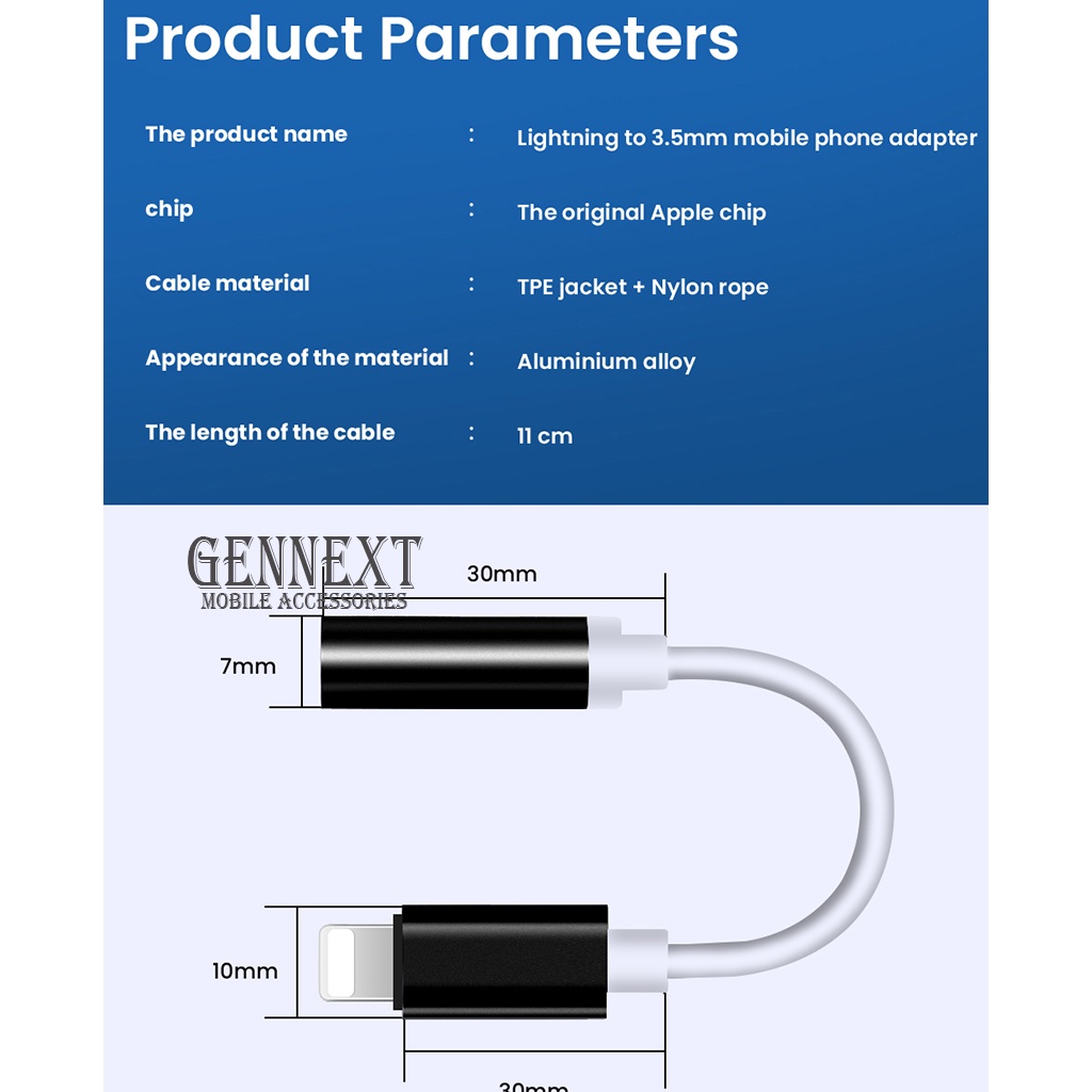 Adapter GENNEXT Lightning + MIC ORI to Jack Audio 3.5mm Converter 3.5 MM