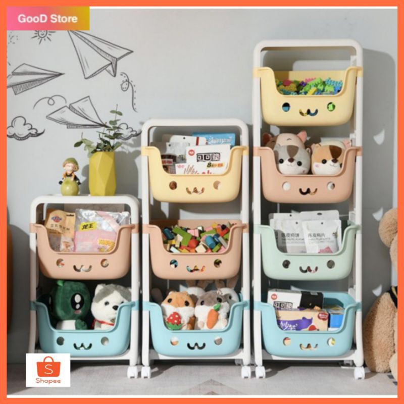 Rak Mainan Anak 4 Susun Roda Rak Serbaguna Rak Dapur Kamar Mandi