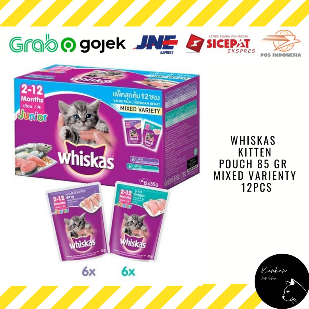 WHISKAS KITTEN POUCH 80GR - MIXED VARIENTY 12 PCS (WET CAT FOOD)