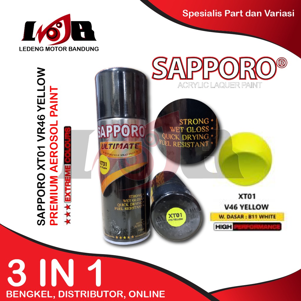 SAPPORO ULTIMATE Extreme Yellow XT01 V46 Rossi Cat Semprot Aerosol Paint Special Colour Limited