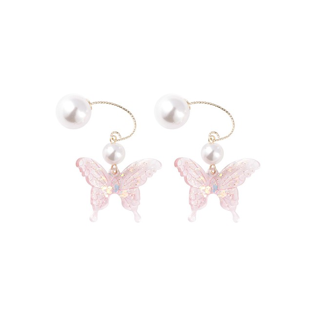 LRC Anting Gantung Fashion Ear Hook Translucent Acrylic Butterfly Pearl Earrings