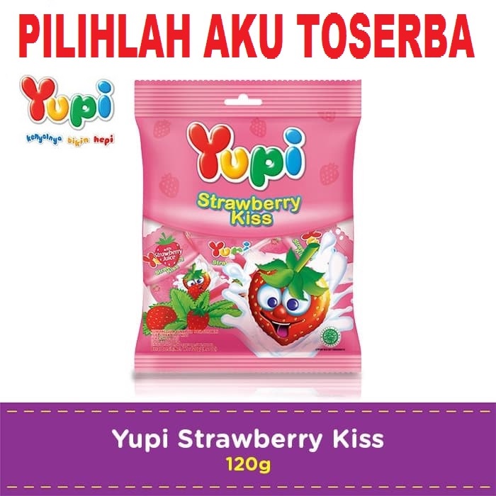 YUPI STRAWBERRY KISS 120 gram - ( HARGA 1 DUS ISI 24 BUNGKUS )