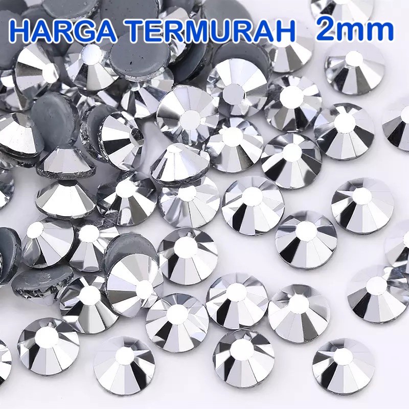 2mm - Mote Tabur Gosok Hotfix Payet Crystal kristal Pasir Aksesoris Hijab Gamis Swarovski Tempel