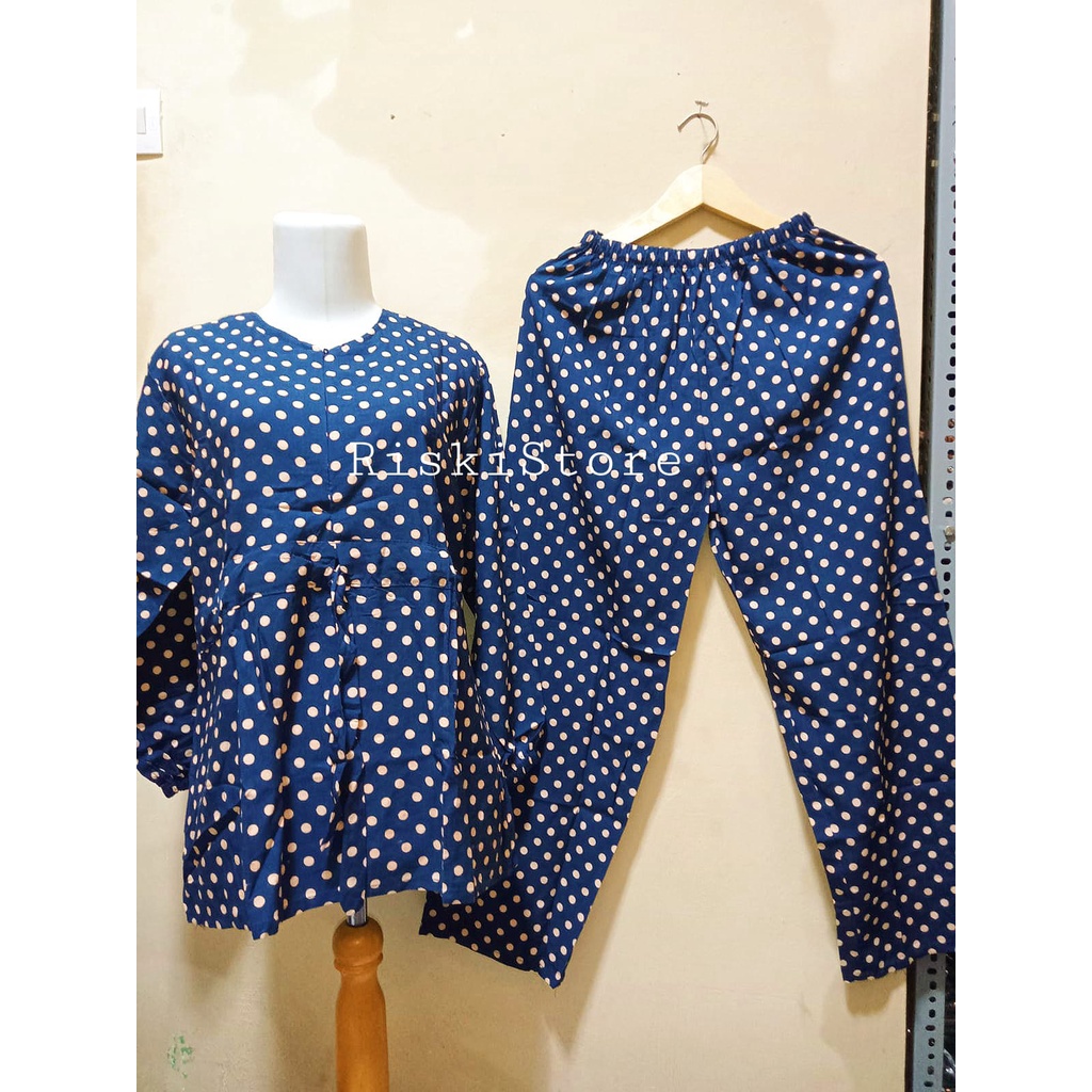 (BISA COD) - One Set Wanita Kekinian - Setelan Motif Polka Serut - Set Rayon Busui - Baju Wanita Kekinian-1