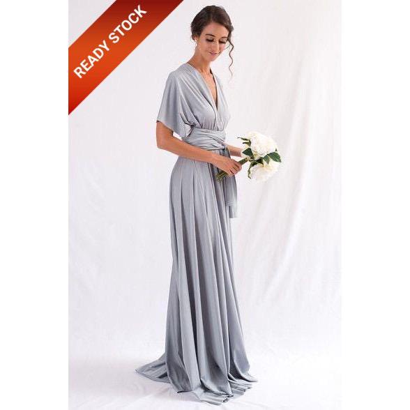 READY FREE KEMBEN Premium Multiway Dress Bridesmaid Convertible Infinity Dress Pesta Pengiring Pengantin Silver Abu Muda Light Grey