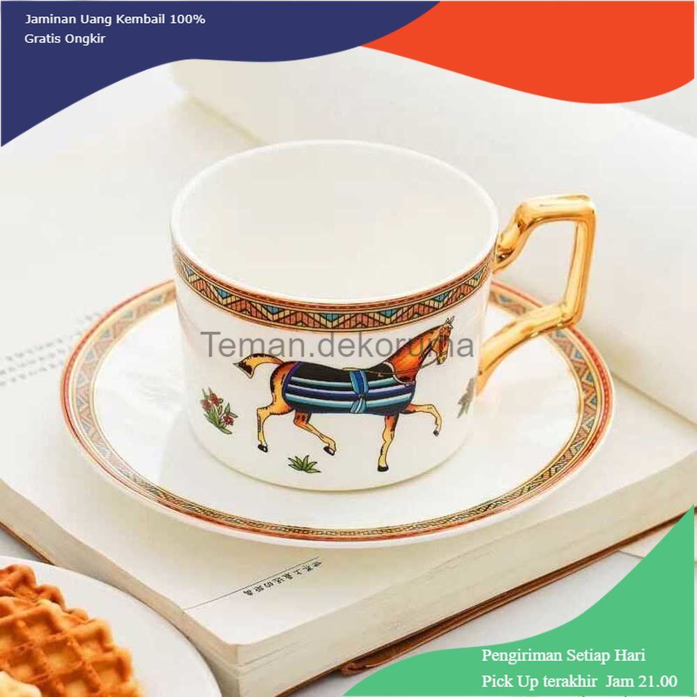 TD - RUM Hermes Set Cangkir Piring Kopi Luxury Ceramic Mugs 200ml - E212