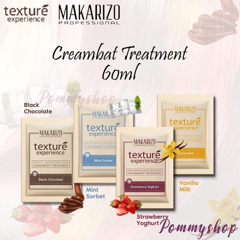 Makarizo Professional Texture Experience Creambath Sachet 60ml / Black Chocolate / Mint Sorbet / Vanilla Milk / Strawberry Yoghurt