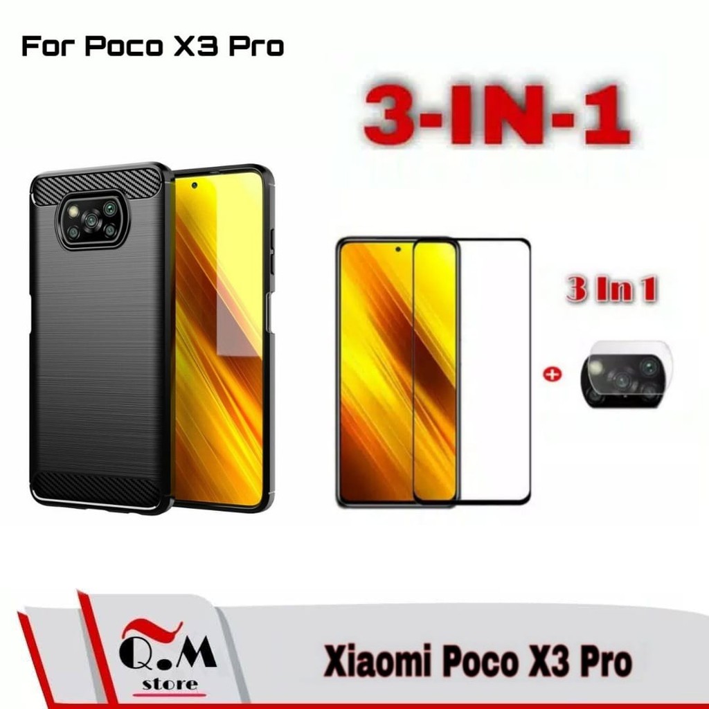 PROMO 3-IN-1 Xiaomi Poco X3 Pro / Poco X3/X3 NFC Softcase Carbon Ipaky Xiaomi Poco X3 Pro -X3 NFC