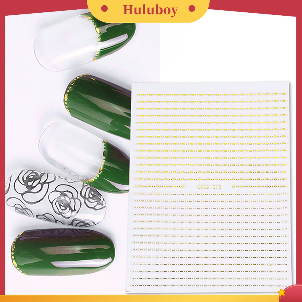 Huluboy Huluboy♡ Stiker Nail Art Bentuk Geometri Warna Emas Bahan PET Tahan Lama Untuk Salon