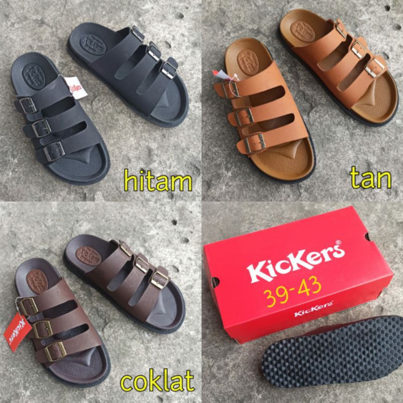 Sandal Slide Pria Kickers-Sandal Slide Kulit Terbaru