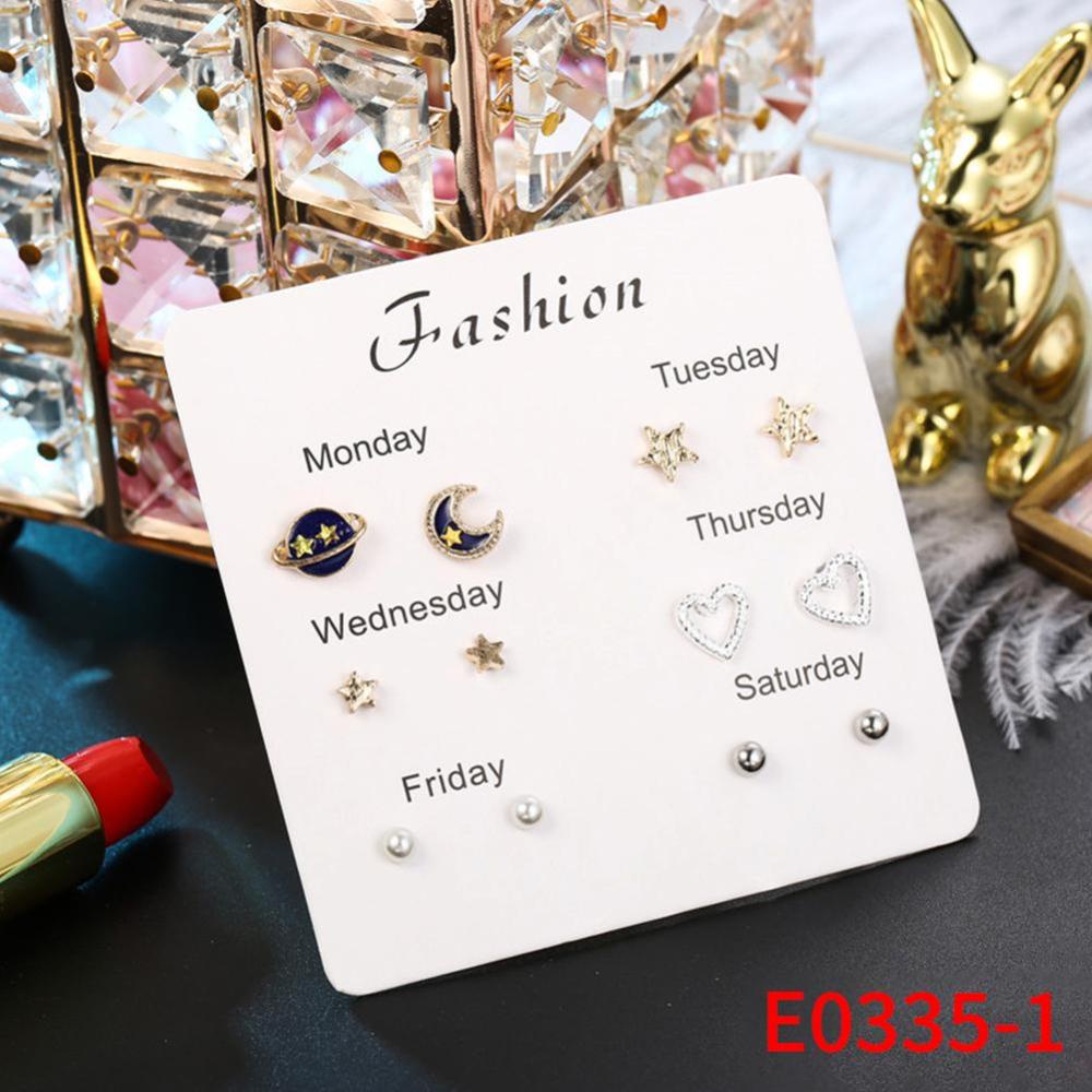 Timekey 6 Pasangset Anting Tusuk Aneka Desain Hias Berlian Imitasi Gaya Korea Untuk Wanita A3K1