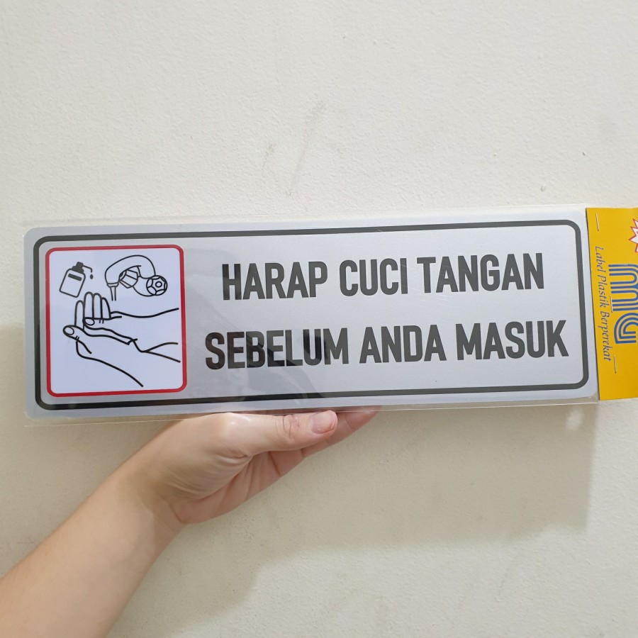 

Stiker Sticker Tempel Label Tulisan Gambar sign harap cuci tangan sebelum masuk