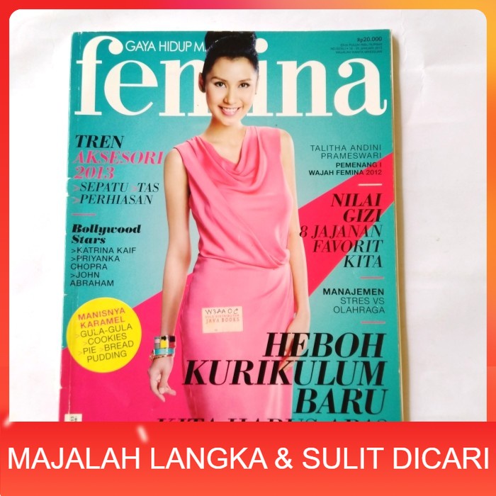 Majalah FEMINA No.3 Jan 2013 Cover TALITHA ANDINI Langka