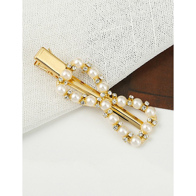 LRC Jepit Rambut Fashion Gold Pearl-studded Hair Clip F44234