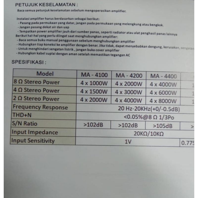 POWER MEGAVOX 4 CHANNEL MA4200 ORIGINAL DESIGNED IN USA