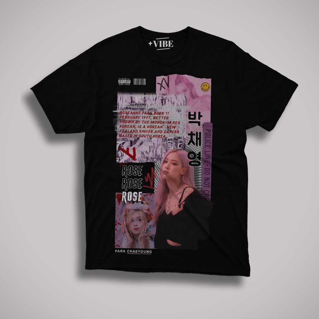 Kaos Hitam Streetwear Rose BLACKPINK
